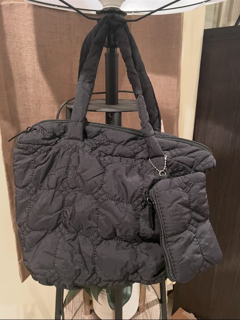 Quilted Black Tote Bag with Wristlet